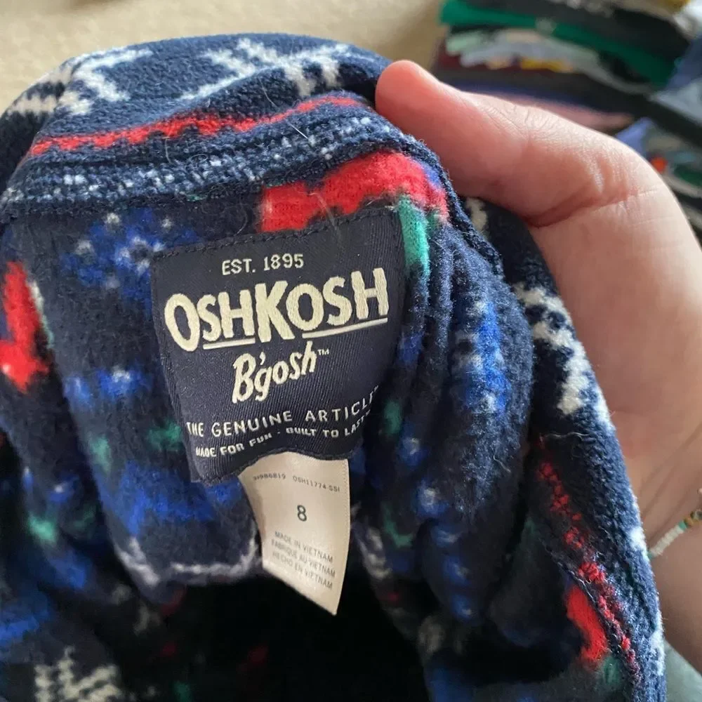 Boys OshKosh Red Truck and Christmas Tree Holiday Fleece Zip Up Jacket